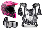 Pink Helmet, Black Gloves, Goggles & Adult Chest Protector