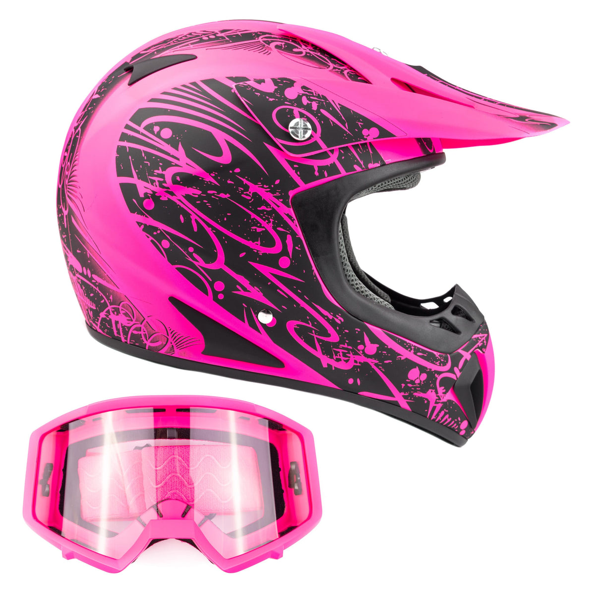 Adult TYPHOON OFFROAD ATV MOTOCROSS Helmet Pink with Pink Goggles ...