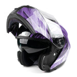 PURPLE Adult Modular Flip up Snowmobile Helmet with dual lens anti fog shield and drop down sun-glass