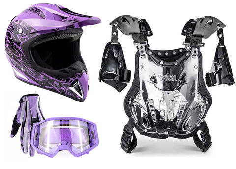 Purple Helmet, Gloves, Goggles & Adult Chest Protector