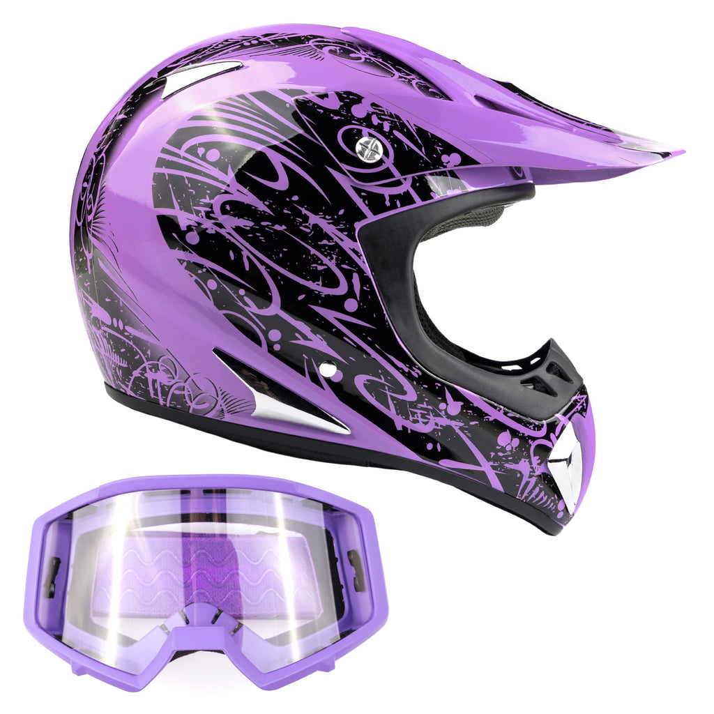 helmet goggle combo Adult TYPHOON OFFROAD ATV MOTOCROSS Helmet Purple with Purple Goggles – Typhoon Helmets