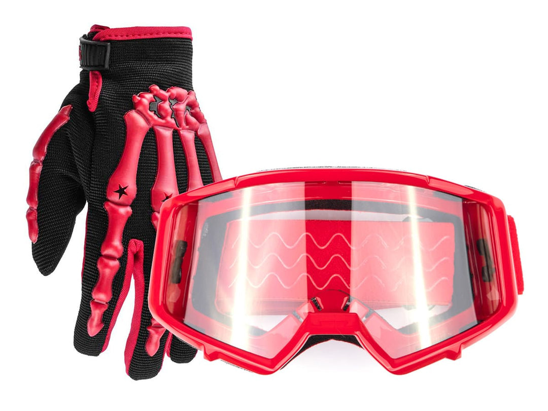 bike helmet w goggles gloves Adult Red Combo w/ Red and roading goggles are constructed with a rugged urethane frame to last many riding seasons WMTOryxearth Motocross Dirt Bike Helmet,