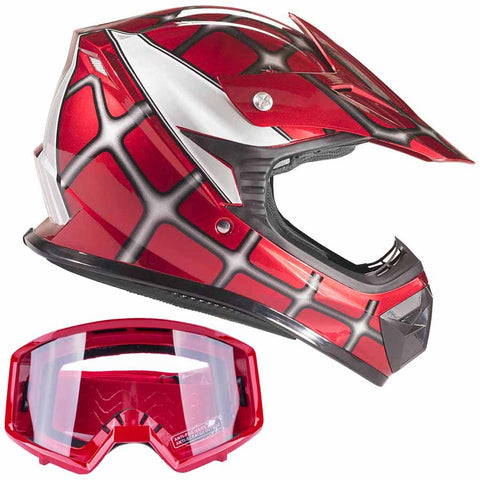 Youth Red Web Graphic Helmet With Red Goggles
