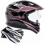 Dual Sport Pink Helmet Combo w/ Black Gloves XXL