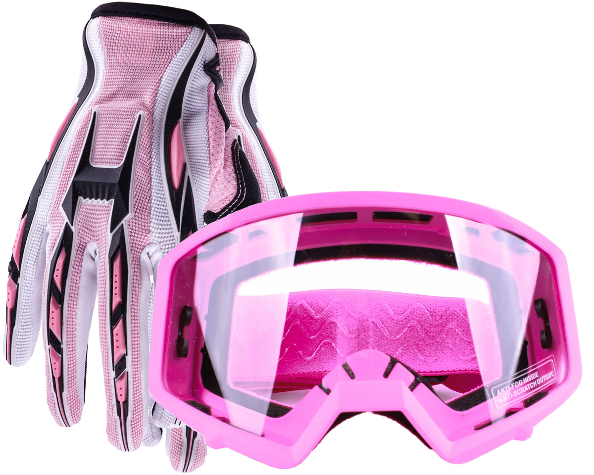 Pink Adult ATV / Motocross Goggles & Gloves Typhoon Helmets