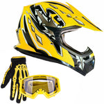 Youth Helmet Combo Yellow w/ Gloves and Goggles