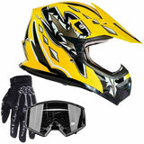 Youth Helmet Combo Yellow w/ Black Gloves & Goggles