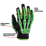 Matte Black Helmet, Green Gloves, Goggles & Youth Chest Protector
