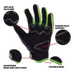 Matte Black Helmet, Green Gloves, Goggles & Youth Chest Protector