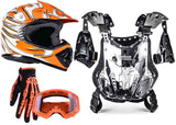 Youth Orange Helmet, Gloves, Goggles & Peewee Chest Protector