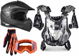 Matte Black Helmet, Orange Gloves, Goggles & Youth Chest Protector
