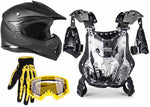 Matte Black Helmet, Yellow Gloves, Goggles & Youth Chest Protector