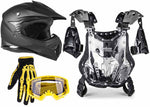 Matte Black Helmet, Yellow Gloves, Goggles & Pee-Wee Chest Protector