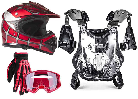 Red Web graphics Helmet, Gloves, Goggles & Youth Chest Protector