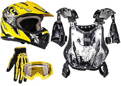 Yellow Helmet, Gloves, Goggles & Youth Chest Protector