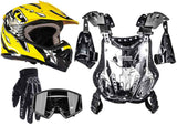 Yellow Helmet, Black Gloves Goggles & PeeWee Chest Protector