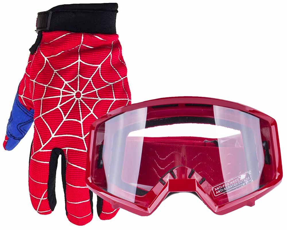 off-road helmet goggles Youth Motocross Web Gloves and Red Goggles