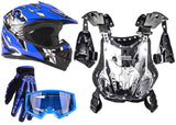 Blue Helmet, Gloves, Goggles & Pee-Wee Chest Protector