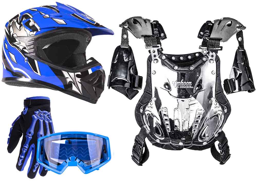 Blue Helmet, Gloves, Goggles Youth Chest Protector