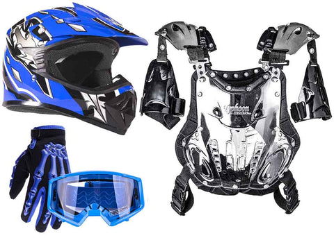 Blue Helmet, Gloves, Goggles & Youth Chest Protector