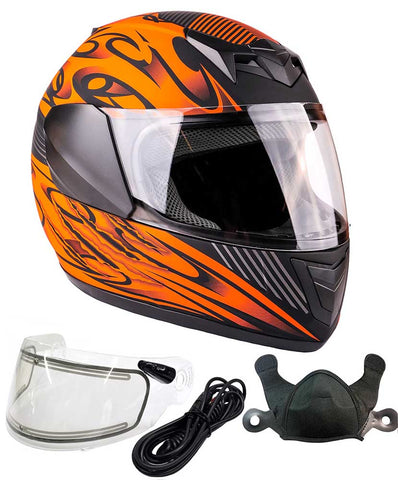 Matte Orange Youth Full Face Snowmobile Helmet w/ Electric Shield